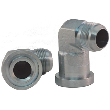 90° Flange Elbow x Male JIC Carbon Steel Hydraulic Adapter
